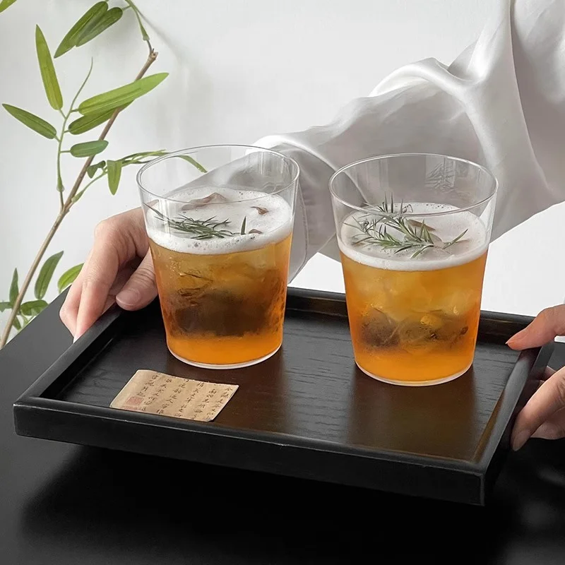 Japanese Tumbler Cup Cocktail Whisky Thin Shot Glass Set Colin Juice Water Round Mug Whisky Wine Glasses With Wood Tray