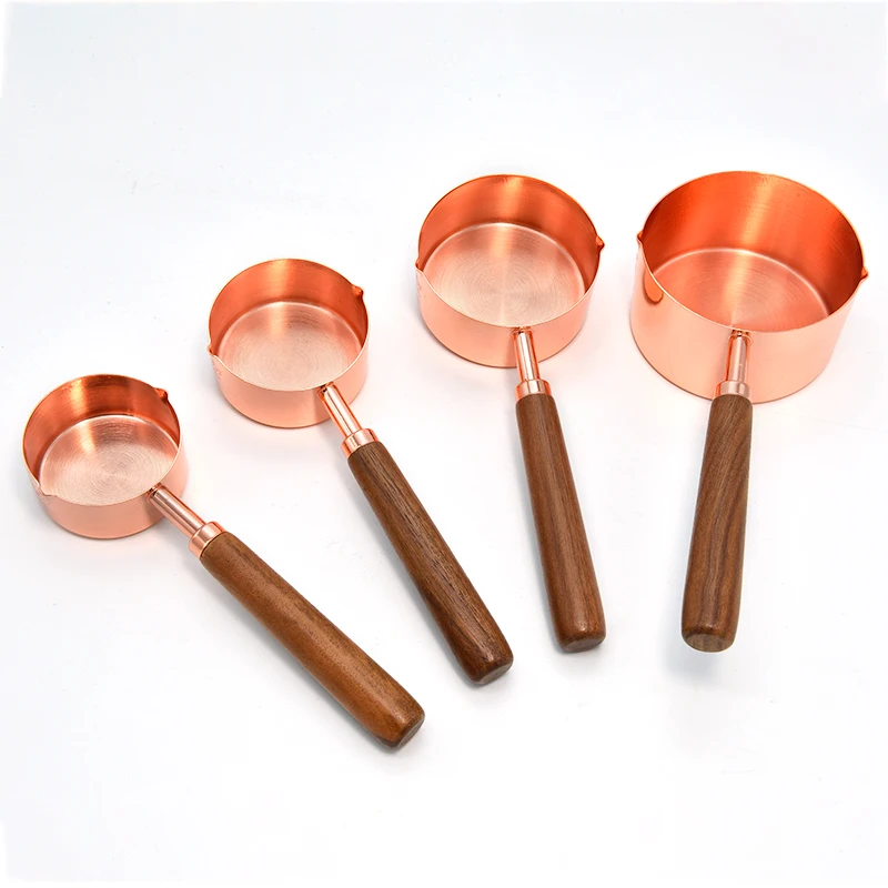 NEW Modern Stainless Steel Rose Gold Finished 8PCS Set Measuring Cups ...