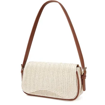 Hot-Selling Women's Small Wallet Fashion Handbag Versatile Fiber Straw Shoulder Bag Zip Closure