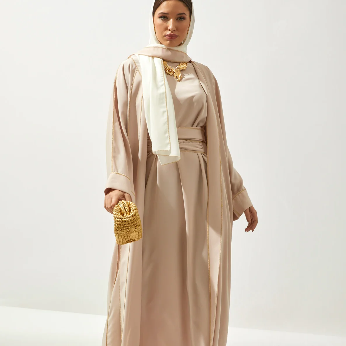 Women's Muslim Abaya Dress Three Pieces Set - Islamic Prayer Robe