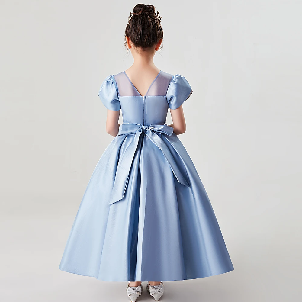 ARAUS Abito Da Principessa Per Bambina 0-10 Anni | Raso, Zip Nascosta, Cintura Con Fiocco, Elegante Per Feste E Cerimonie - 2