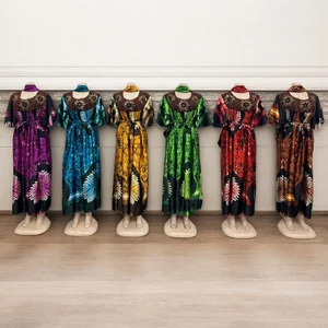 Wholesale Large Size Women Elegant Crewneck Printed African Clothing Muslim Dress