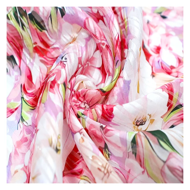 New Vintage Woven Printed Floral Chiffon Fabric 100% Jacquard Polyester Crinkle Sequins Embroidered Stripe