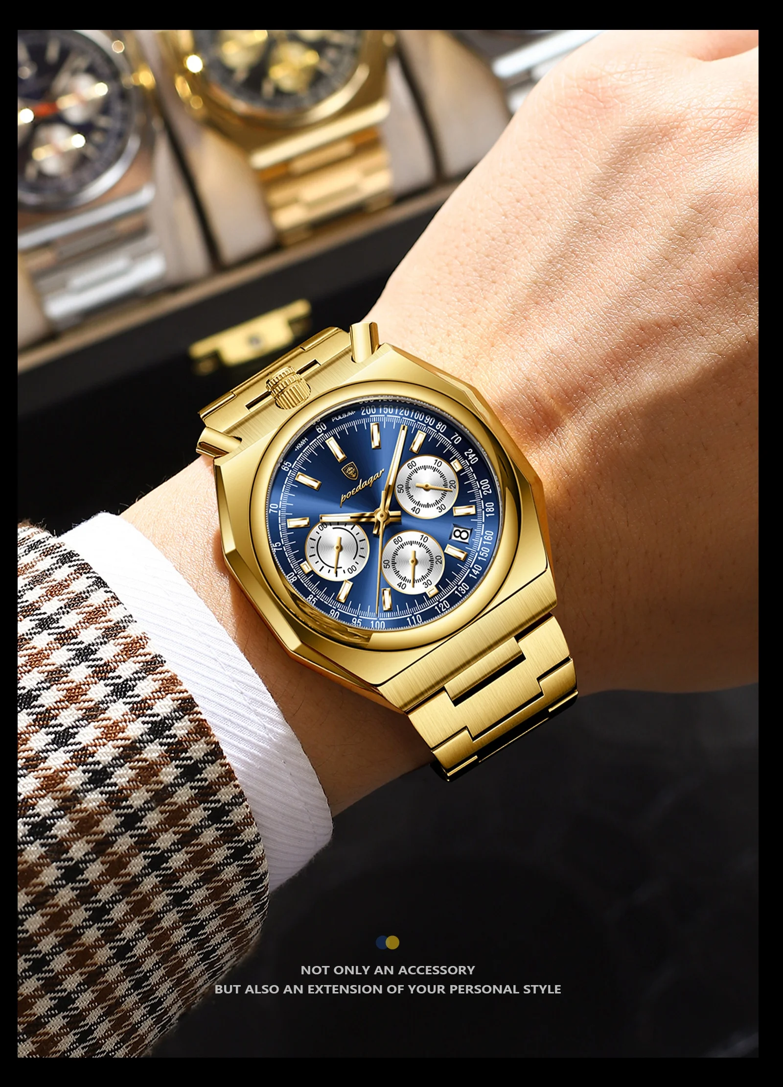 Poedagar 897 Chronograaf Heren Quartz Horloges Lichtgevende Wijzers Drie Ogen Wijzerplaten Mode Multifunctionele Lichtgevende Waterdichte Horloges