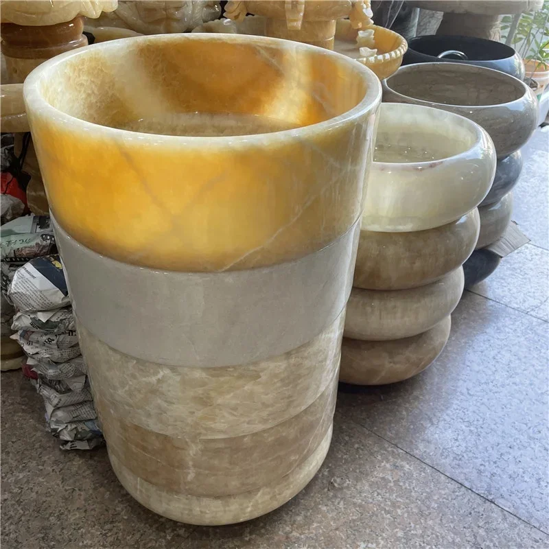 product wholesale price luxury round yellow onyx sink for home and hotel bathroom decor batural round onyx sink-3