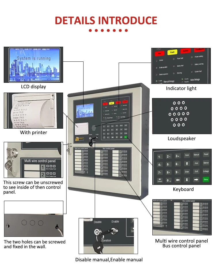 2 Loops Addressable Fire Alarm Control Panel 16 Zones Control Panel Firefighting Equipment