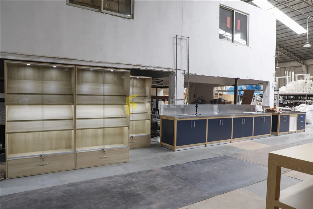 Customized Factory Price Kitchenware Store Display Showcase Retail Wooden Glass Showcase Knife Display Cases