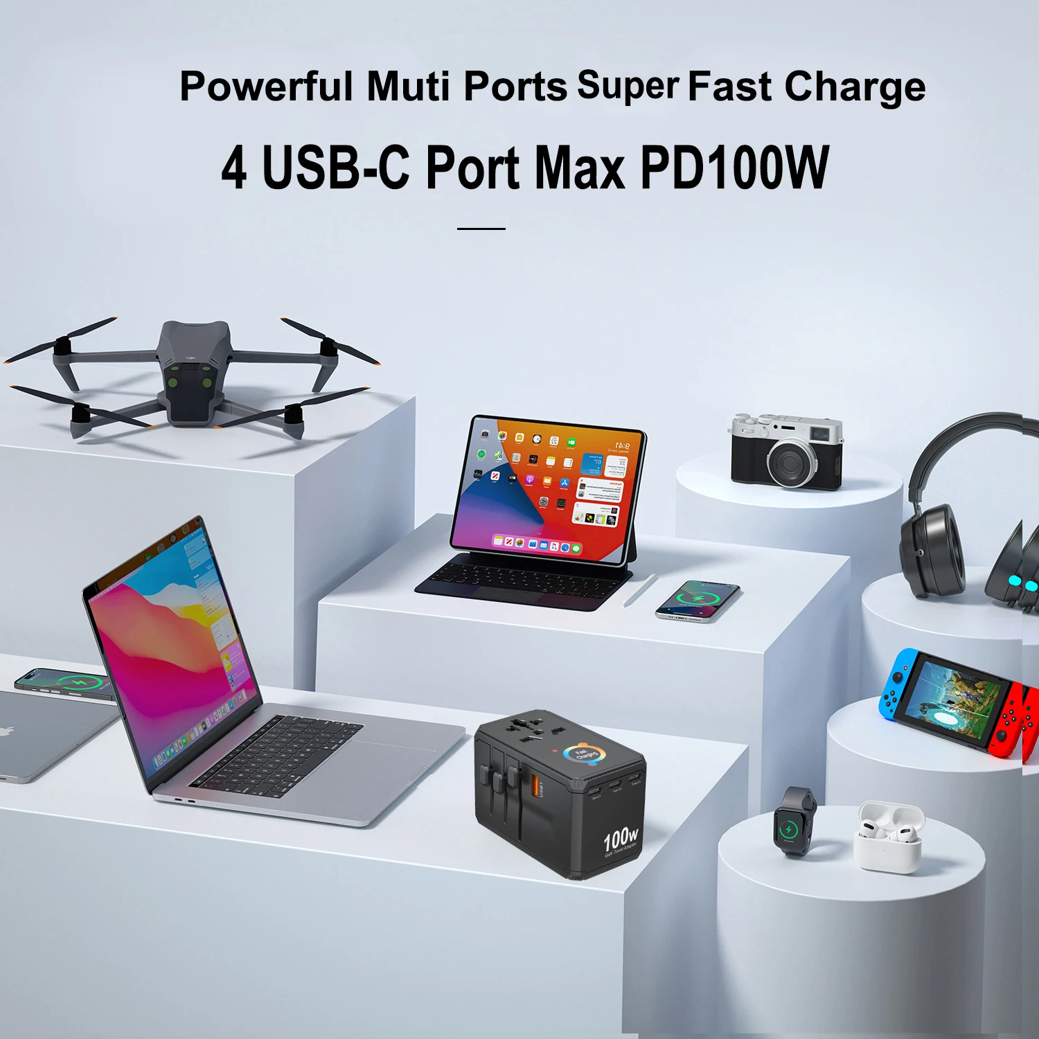 High Power Usb Adapter 2024 Newest Universal Travel Adapter PD 100W 5 USB Type C Super Fast ...