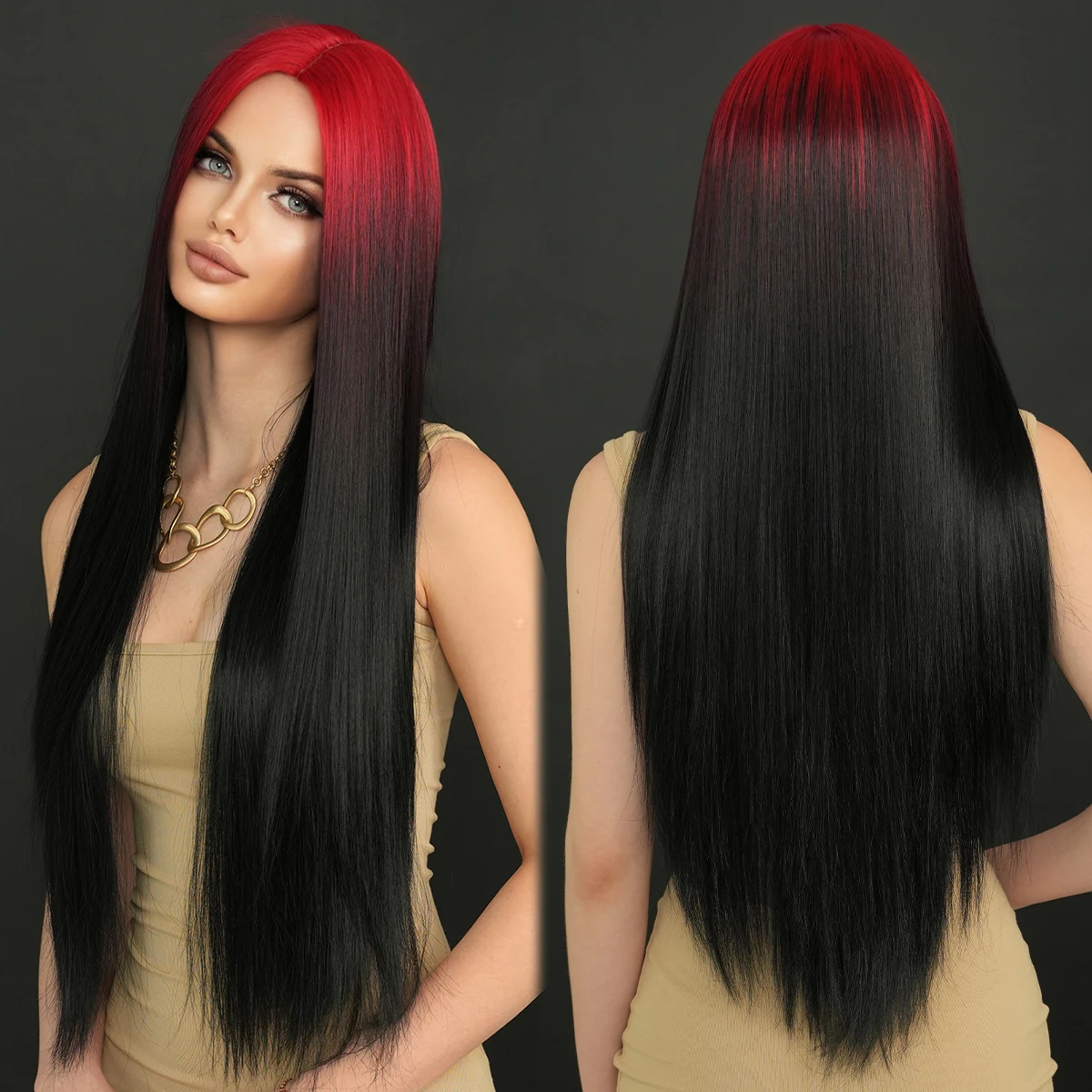 Ombré red synthetic wig Long Wavy Red Ombre Wig With Bangs on Luulla main image 4