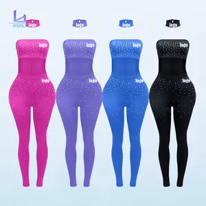 Huili Manufacturer 2025 Fashion Slim Fit Bodysuit Custom Cut-out Women's Summer Strapless Rhinestone Jumpsuit Sexy Solid Spring