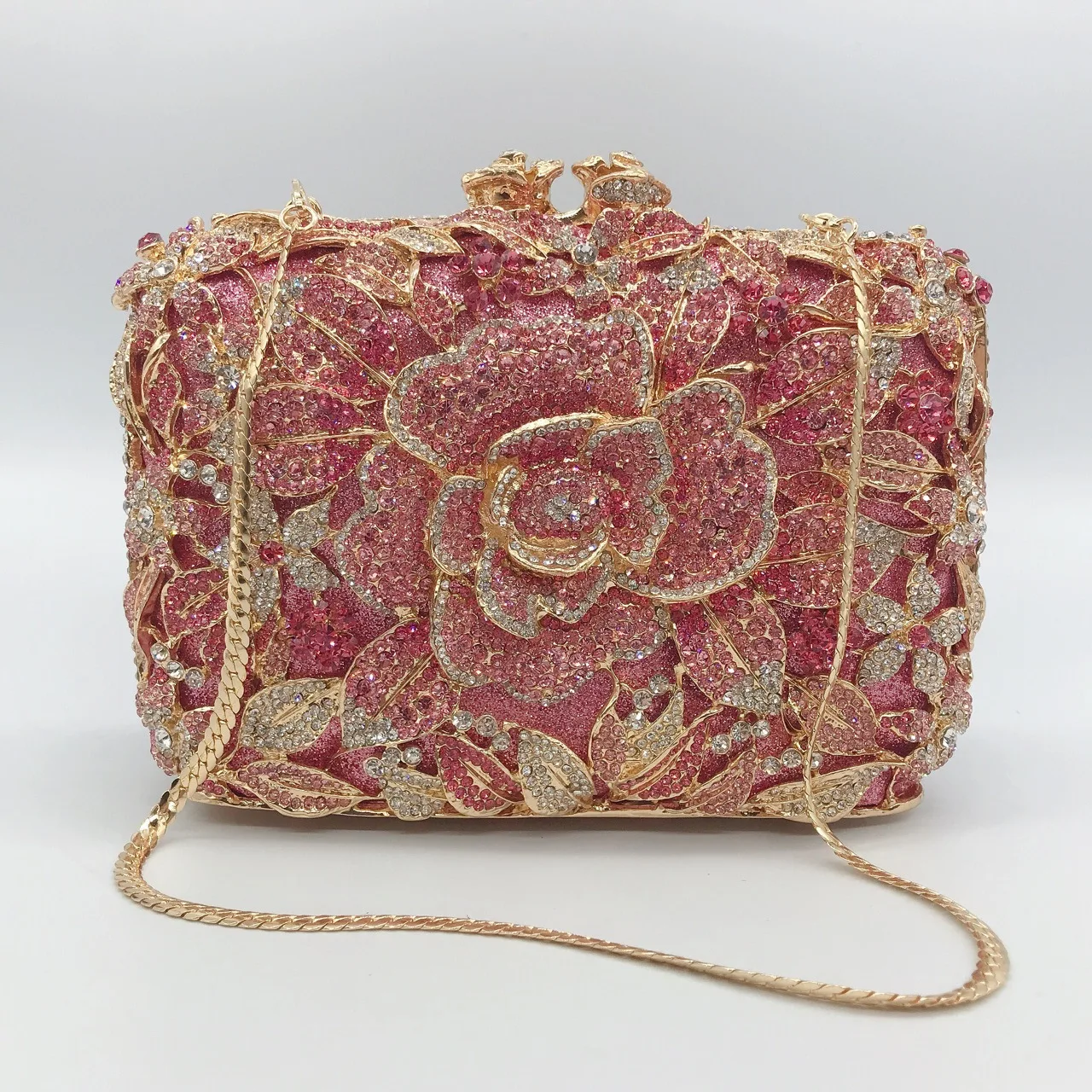 Porfeet Women Luxury Rhinestone Satin Pleated Evening Bag Party Clutch Purse Handbag,Pink, Women's, Size: 28