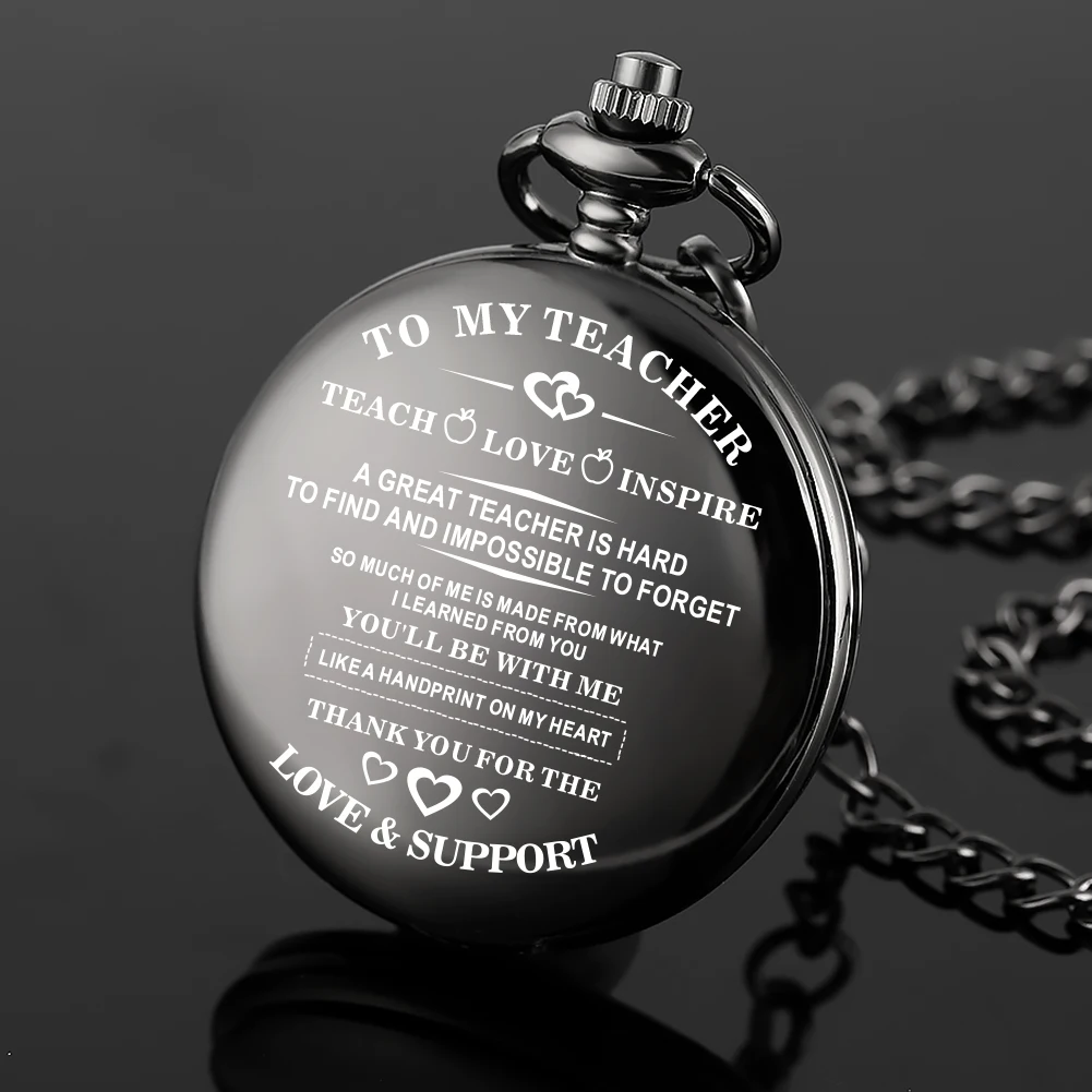 custom logo "to my teacher" series black quartz pocket watch