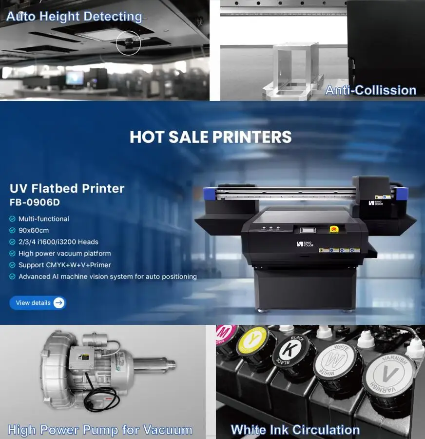 SinoColor Hot Sale 60x90 A1 Size I1600 Printheads 2400dpi Acrylic Wood Glass Metal Ceramic LED UV Flatbed Printer