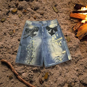 Custom High Quality Stylish Vintage Washed Denim Women's Shorts Loose Streetwear with Rhinestone Fashion Trendy