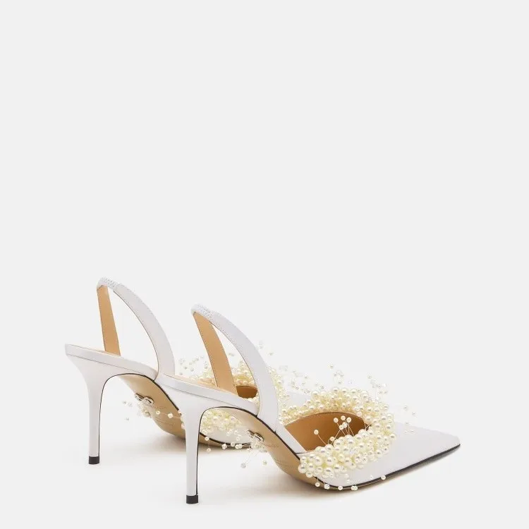 Oem&Elegant Bridal White Pearl Stiletto Heel Pointed Toe Trendy Wedding Party Daily Shoes Women Sandals - Image 6