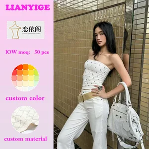 2026 New Arrival Promotion Women's Strapless Tube Top Rivet Trim Party Fashion Streetwear Breathable Knitted Fabric Front Logo