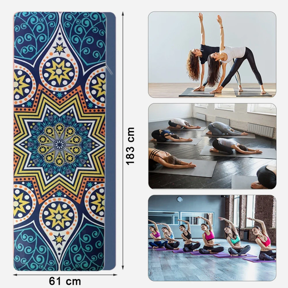 Topko Eco Friendly Custom Blue Tpe Suede Yoga Mat Digital Printing 4mm