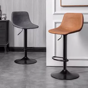 Modern Bar Stool with High Counter, Artificial Leather Bar Chair with Backrest and Metal Legs, Suitable for Kitchen Island