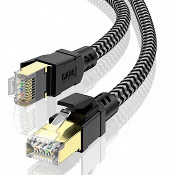 CABNEER Cat 8 Ethernet Cable 25FT High-Speed Braided PVC Jacket Gold Plated RJ45 Connector 40Gbps 2000MHz Heavy Duty Shielded detail image