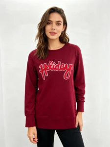 High Quality Women's Crewneck French Terry Breathable Cotton Sweatshirt Oversized Custom Logo Embroidered Letter Design Vintage
