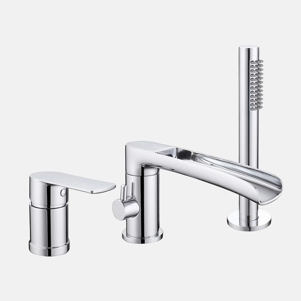 Contemporary Deck Mount Double Handle Swivel Industrial Faucet 3 Hole Bathroom Wash Basin Faucets