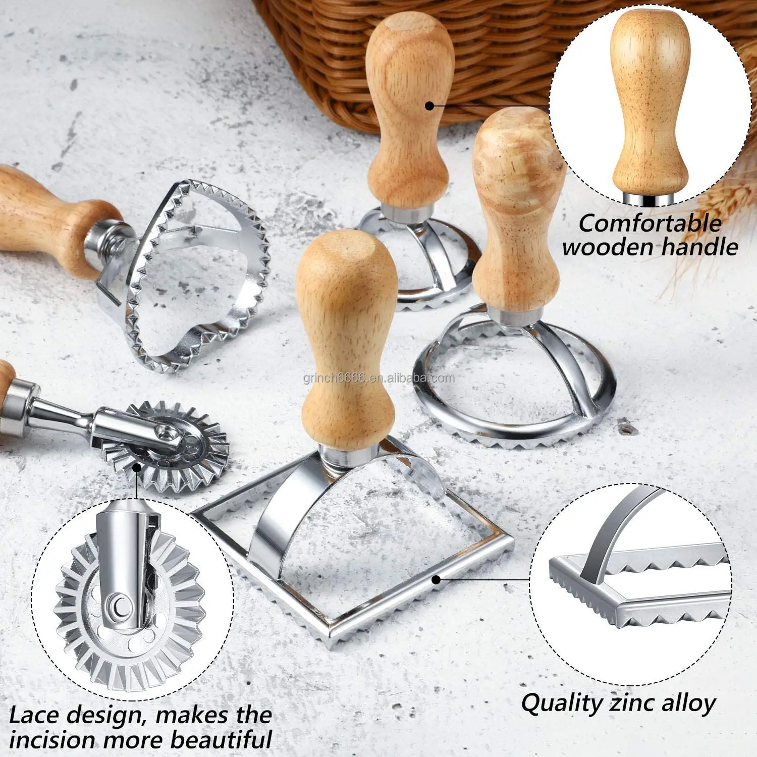 Long Handle Pasta Knife Wheel - Durable Zinc Alloy Ravioli Knife