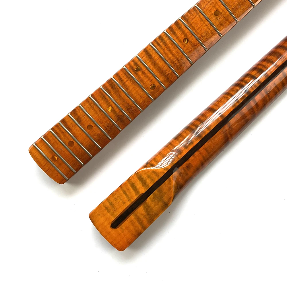 21 Fret ST Electric Guitar Neck - Dark Brown Flame Maple with 9.5