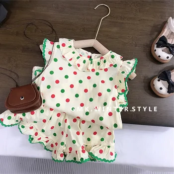 2024 summer flying sleeve baby girl clothing sets fashionable soft cute kids clothing Internet celebrity baby girls suits