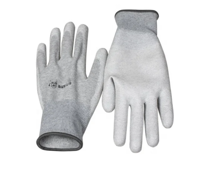 knitted liner coated white pu on finger palm esd gloves top fit