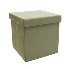Luxury Cube Velvet square Foldable Ottoman Storage Stool Footrest
