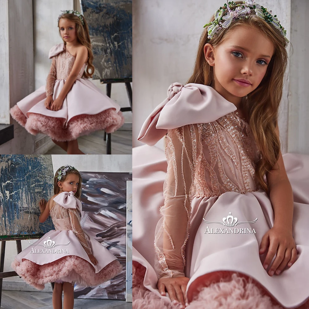 Hot Selling Age 2 to 12 Years Old Kids Christmas Dress Pink Green Printing  Puffy Girls' Christmas Dance Party Dresses