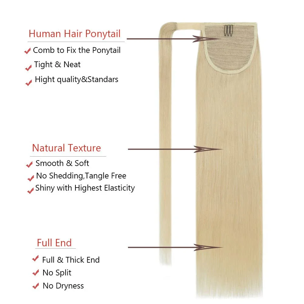 Straight #613 Wrap Around Ponytail Extensions, Clip in Human Hair Ponytail Extension for Women_voghion.com