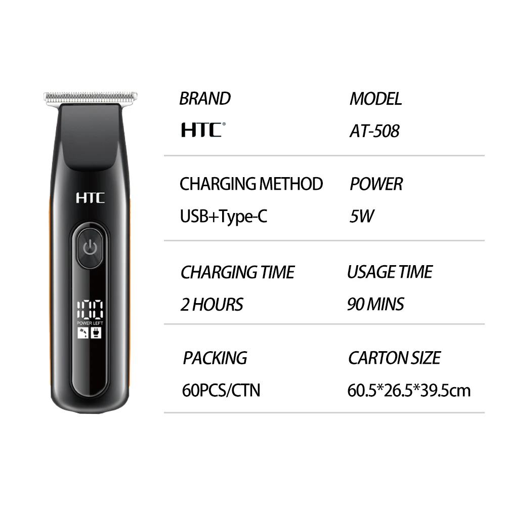 HTC AT-508 3 Seconds Travel Lock Hair Clipper With Digital Display Hair  Trimmer Home Using Hair Cutting Two Speeds