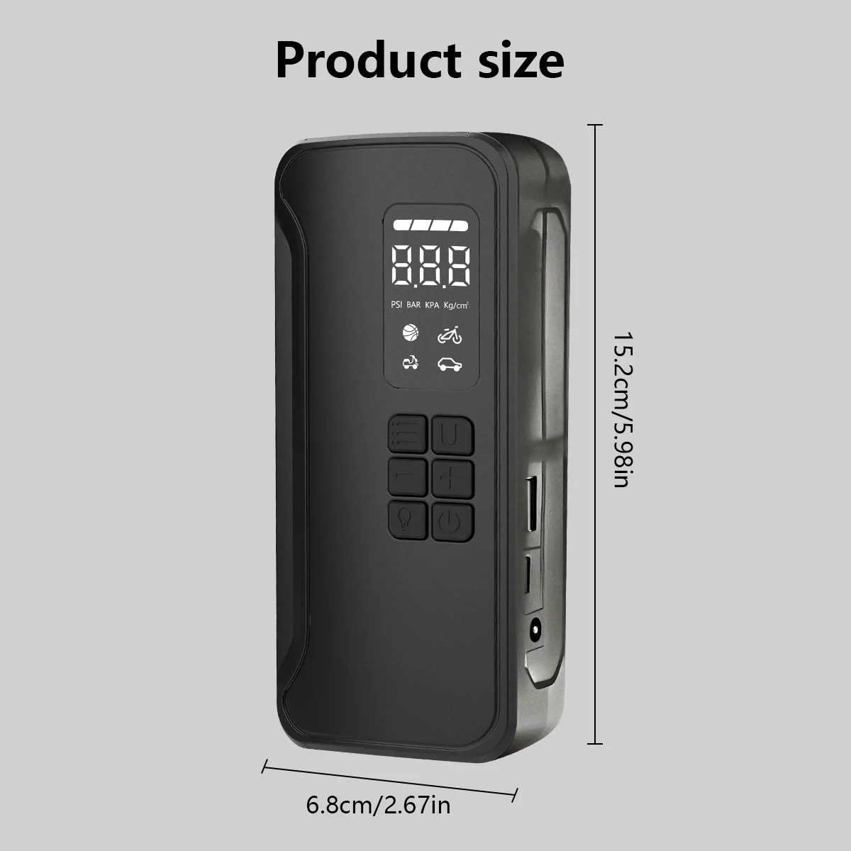 Factory Price 21mm 150psi Digital Portable ABS Car Tyre Pump Air Compressor 6000mAh Tire Inflator Emergency Light Tire Pressure - view 6