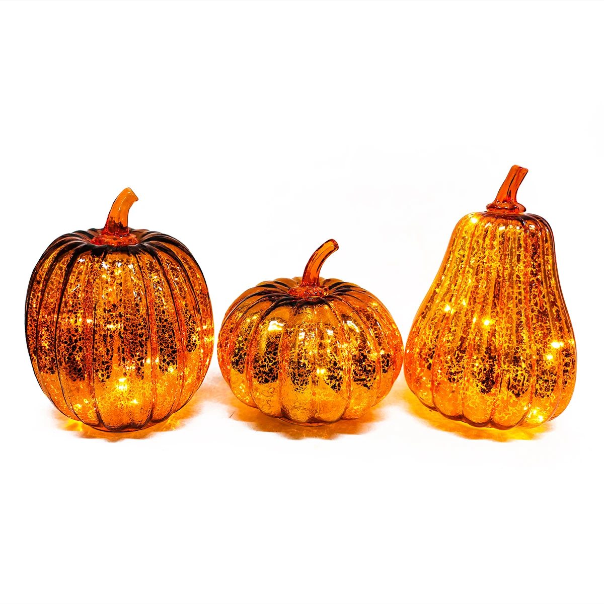 Decorative Stained Glass Pumpkin Centerpiece for Table Assorted shapes light up warm pumpkin lantern light with glass stem orn