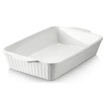 Wholesale Custom White Ceramic Stoneware Baking Pan Durable Kitchen Bakeware Rectangular Baking Dish