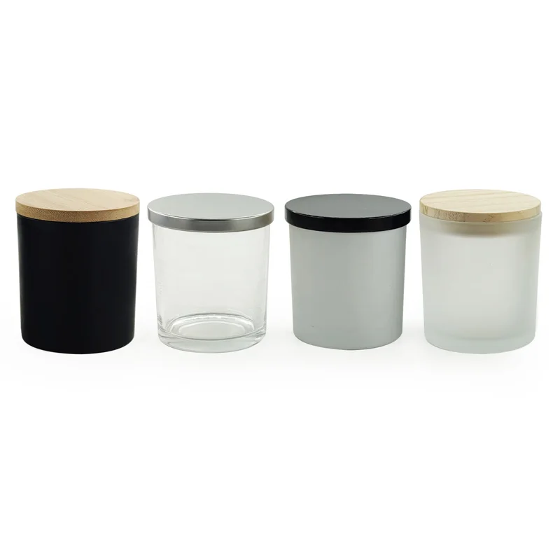 300ml Frosted glass candle jar with bamboo cap