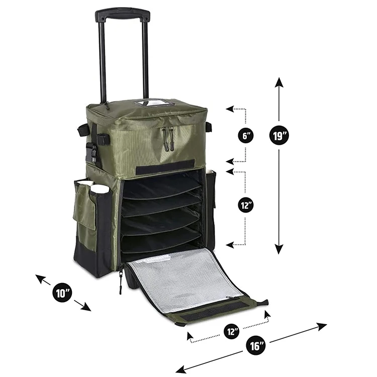 Custom Polyester Fishing Backpack With Wheels Tie Rod Box Mochila Fishing Tackle Storage Knapsack Outdoor Waterproof Backpack