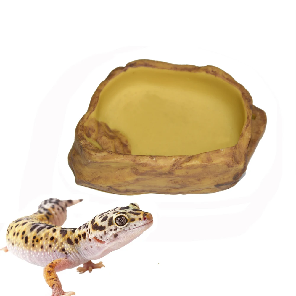 JT-02 Reptile Feeding Terrarium Bowls for Lizard Frog Gecko Tortoise Resin Reptile Rock Food Dish