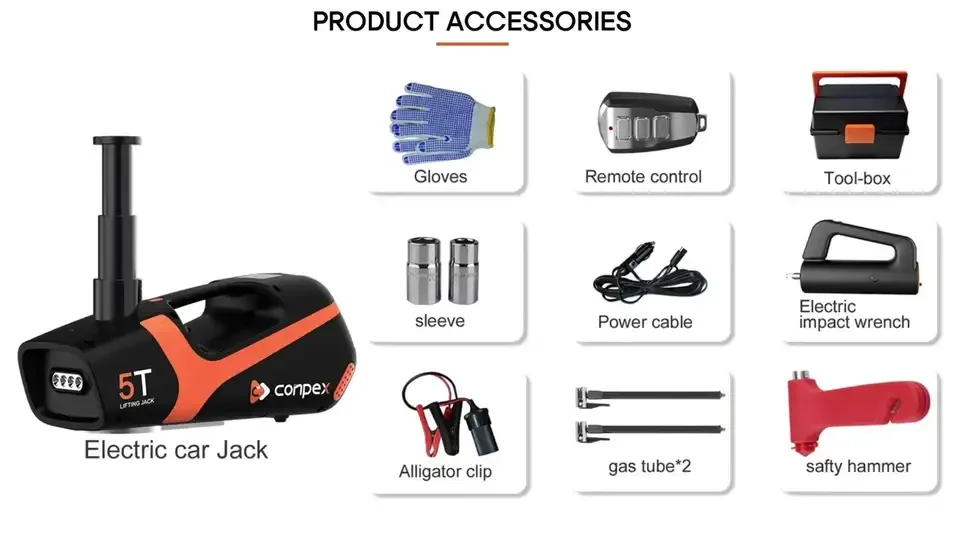 Conpex New Arrival 6 in 1 Electronic Car Jacks 5 Ton Electronic Hydraulic Jack 12V Electric Car Jack Kit