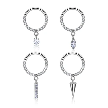 Fashion G23 ASTM F136 Titanium Hinged Segment Rings With CZ Pave With Pendant Hoop Nose Rings Earring Piercing Jewelry