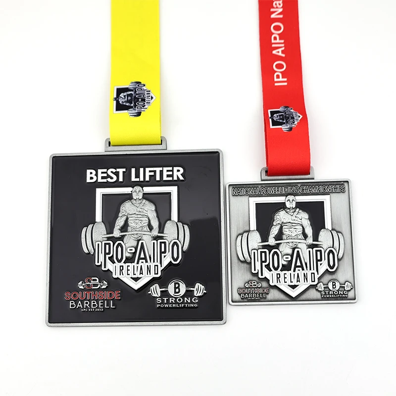 Custom Free Design 3D Zinc Alloy Metal Weightlifting Medals Sports Race Powerlifting Finisher Silver Plated Medal with Ribbon