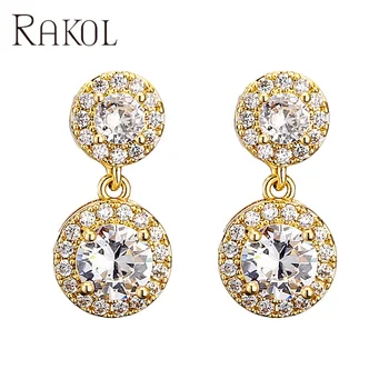 RAKOL EP1052 2022 new hot sell zircon inlaid gold plated shiny diamond crystal stud earrings women luxury fashion jewelry