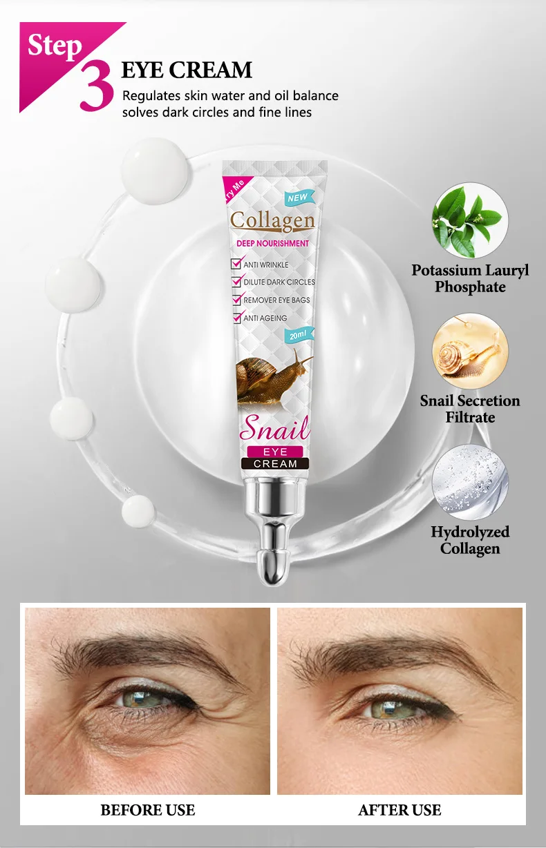 Hot Selling Skin Beauty Collagen Snail Cleansing Moisturizes Facial Skin Care 5 Pieces Set