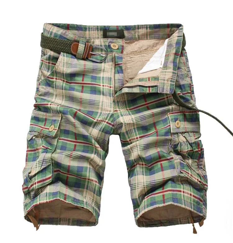 New European and American men's cargo shorts sport pants five-cent multi-pocket plaid shorts for men4_voghion.com