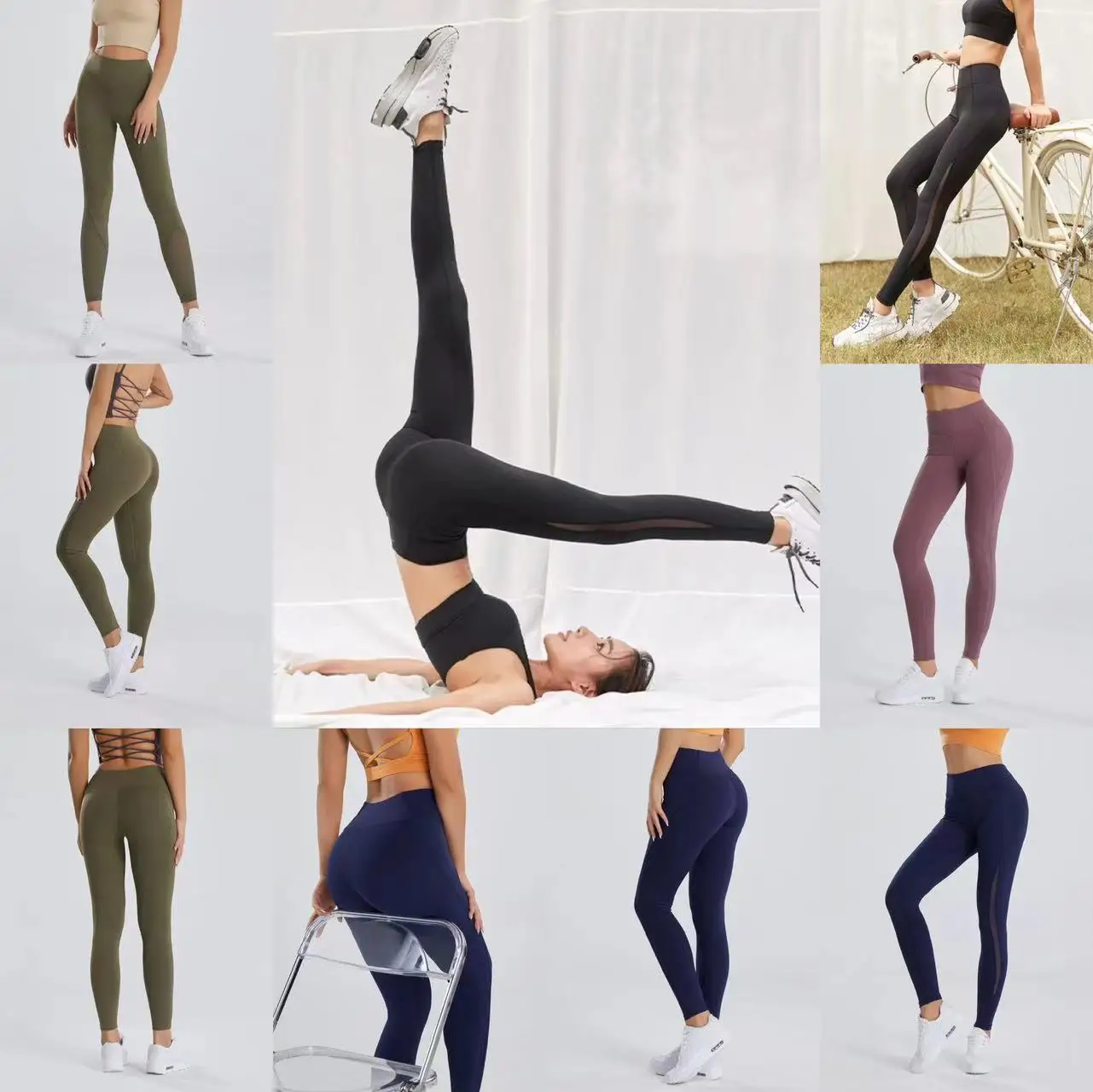 Women's High Waist Standard Breathable Leggings Mesh splicing Push Up Yoga leggings Quick-drying  pants Lightweight Sportswear manufacture