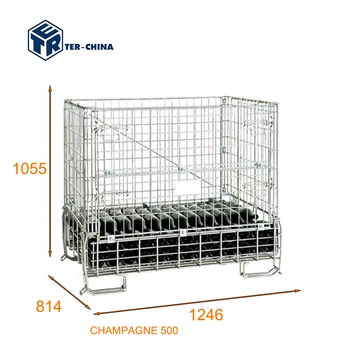 Champagne Sparkling 500 Bottles Wire Mesh Collapsible Bin Container Cargo & Storage Equipment for Wine Storage