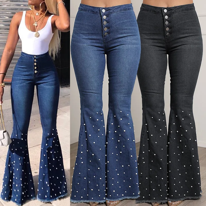 Wholesale Women Flared Jeans Ladies Wide Leg Denim Pants Women High Waist Bell Bottoms Jeans