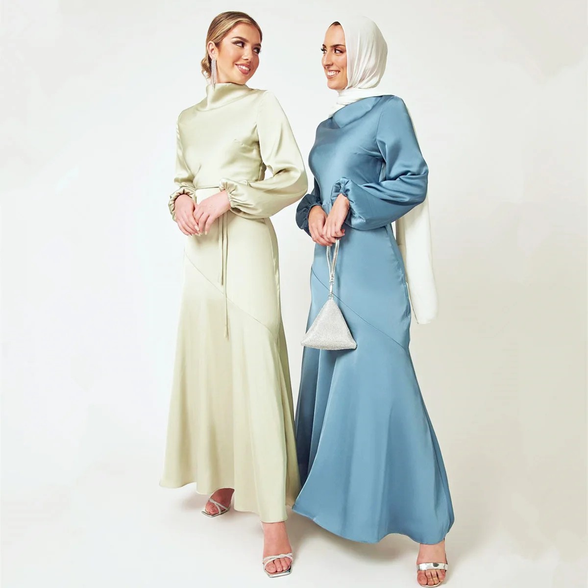 Muslim Lady Long Sleeve Evening Party Dress Latest Abaya 2024 Bubble Sleeve Abaya Turkish Muslim Women's Robe Muslim Lady Long Sleeve Evening Party Dress Latest Abaya 2024 Bubble Sleeve Abaya Turkish Muslim Women's Robe