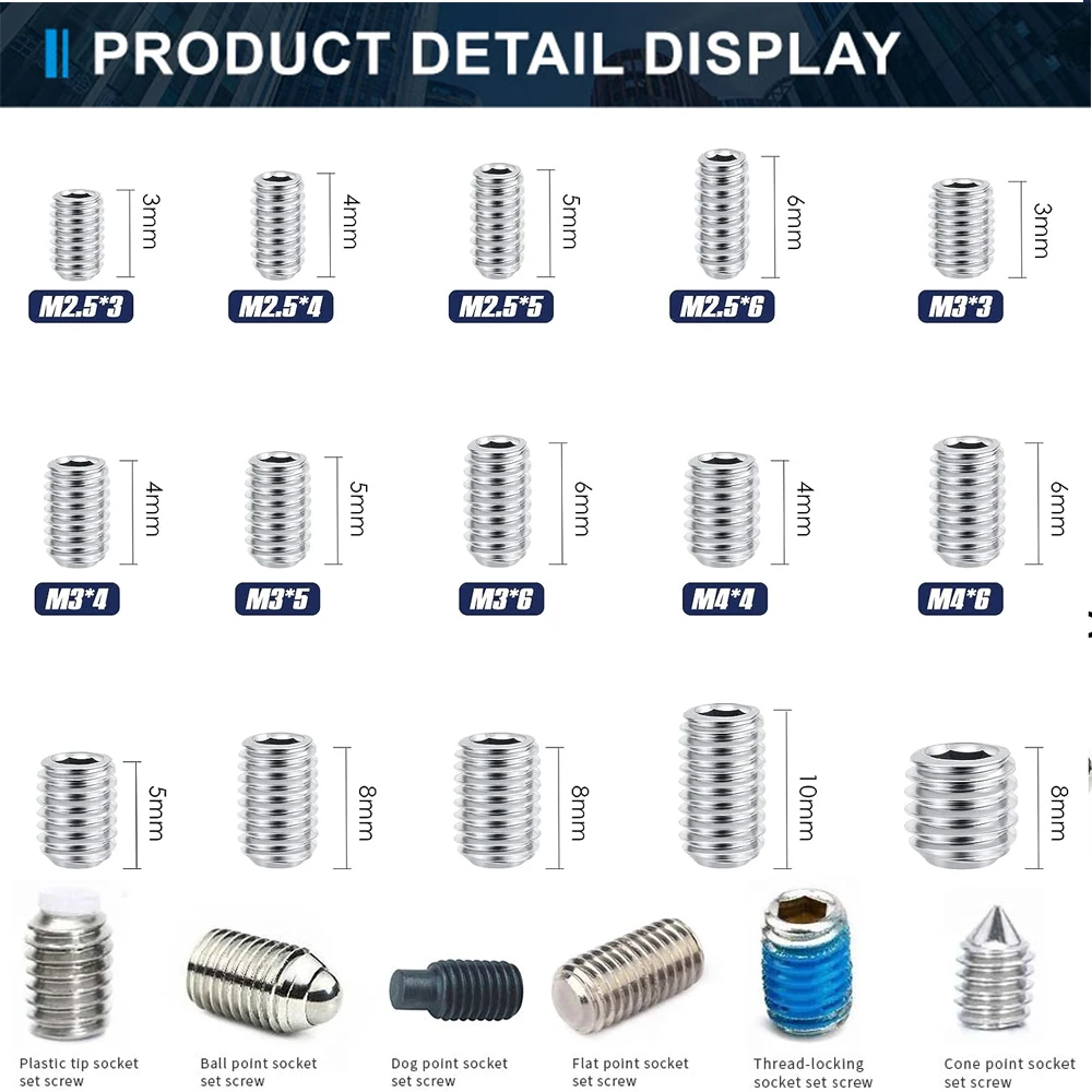 M2 M3 M6 Zeskant Stopcontact Kop Grub Set Schroef